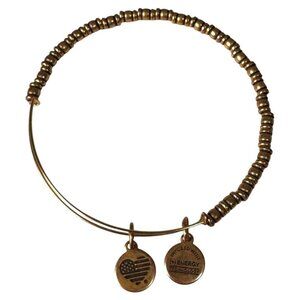 Alex And Ani Gold-Tone Beaded Bangle Bracelet With Charm Energy Technology‎ euc